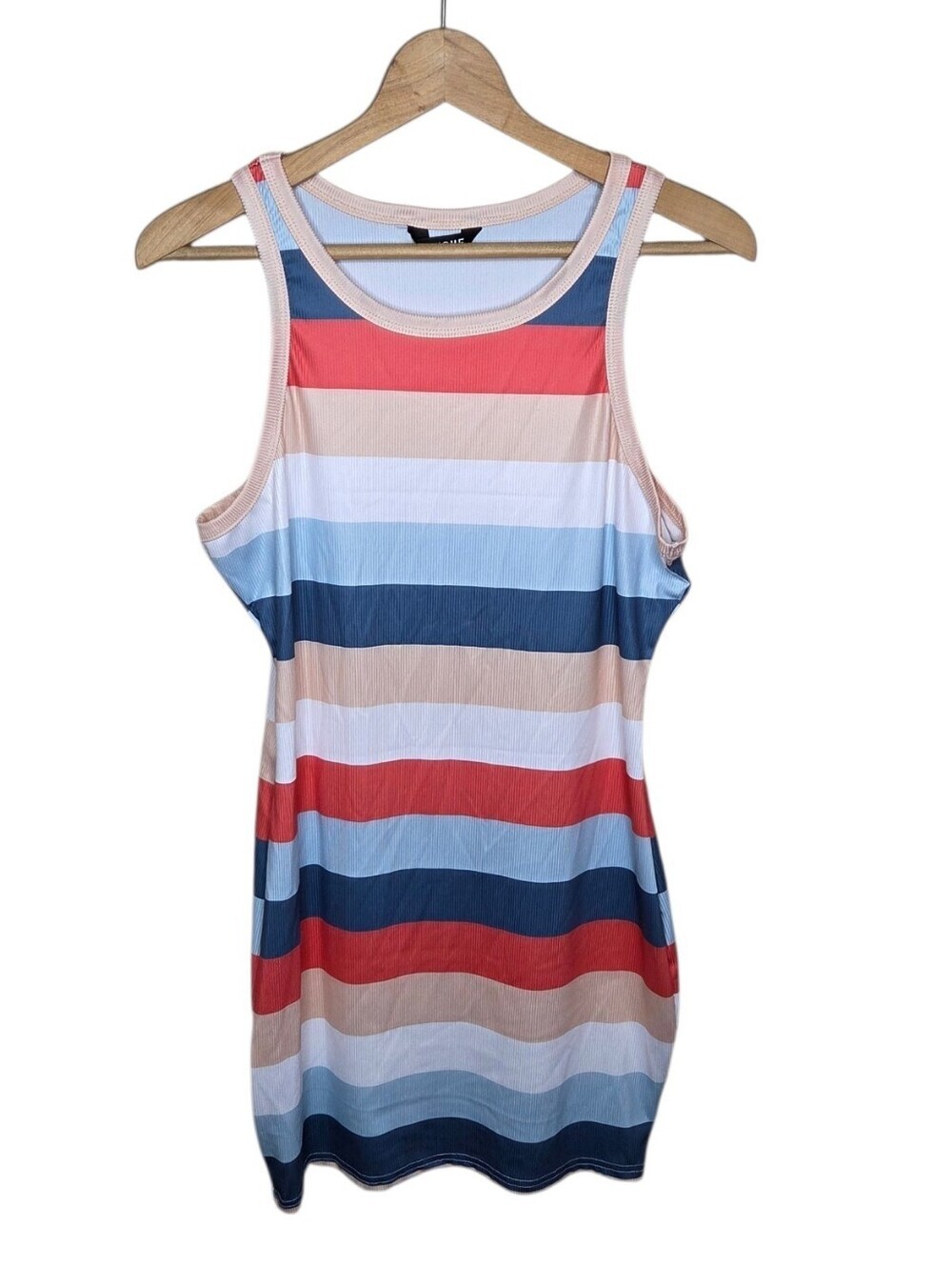 Chicme Orange Blue Tan Cream Striped Bodycon Sleeveless Dress Size XL